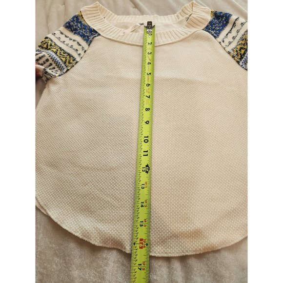 Free People Sweater - aztec colorful sleeve waffle knit cream long sleeve top xs - Picture 7 of 10